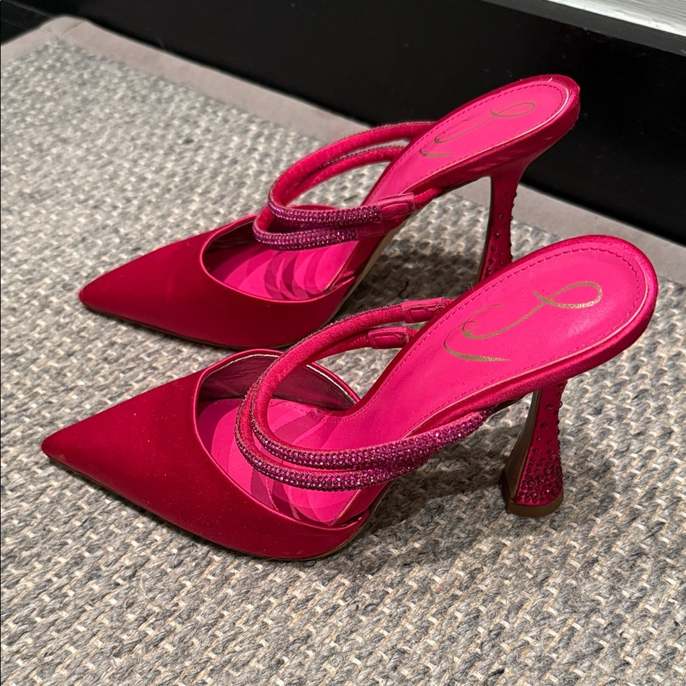 Sam Edelman Agustina Bold Bright Fuschia Sparkle Strap & Heel Size 7.5 - Picture 4 of 9
